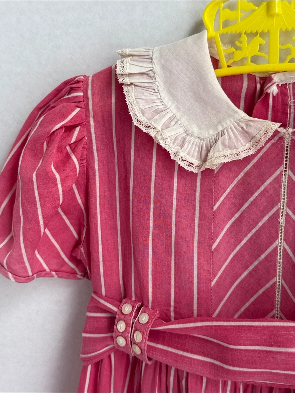 1930s Shirley Temple Cinderella Frock Pink Striped Child Dress Display Heirloom